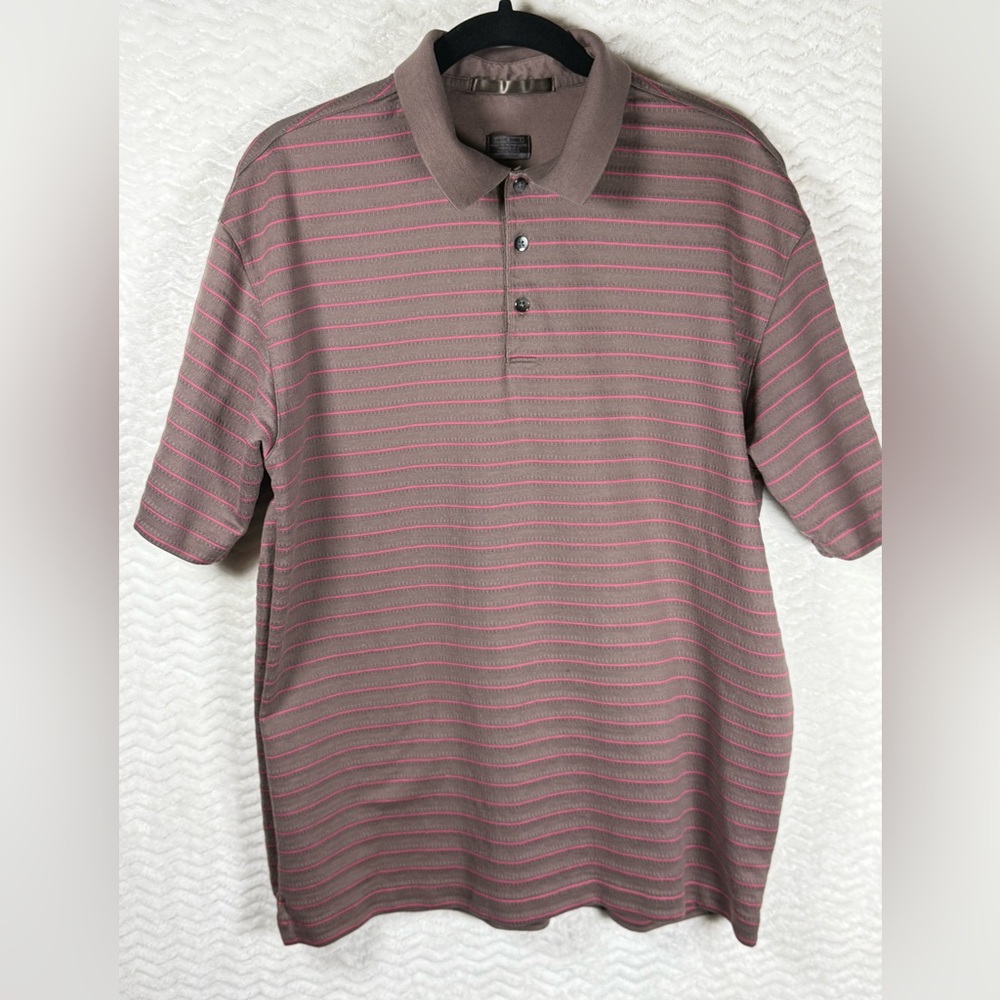 Nike Men's Polo Shirt Tiger Woods- Brown and Pink Stripes. Size Large